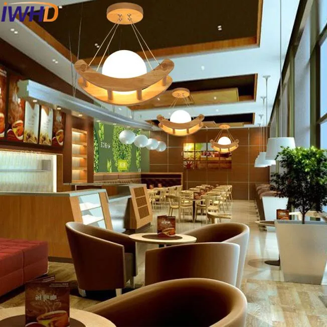 Iwhd Estilo nórdico de madera moderna Lámparas colgantes creativo bola de cristal LED lámpara colgante inicio Iluminación lámparas lampara iluminacion