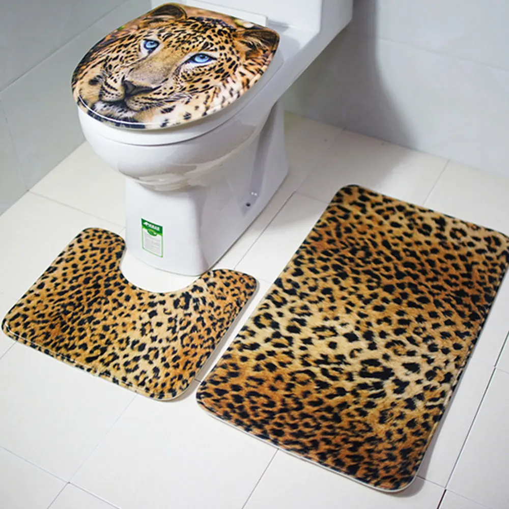 

3Pcs/Set Leopard Dolphin Print Bath Mat Foot Mat Bathroom Toilet Rug Carpet Durable Decoration Non-Slip Dry Covers Home Supplies