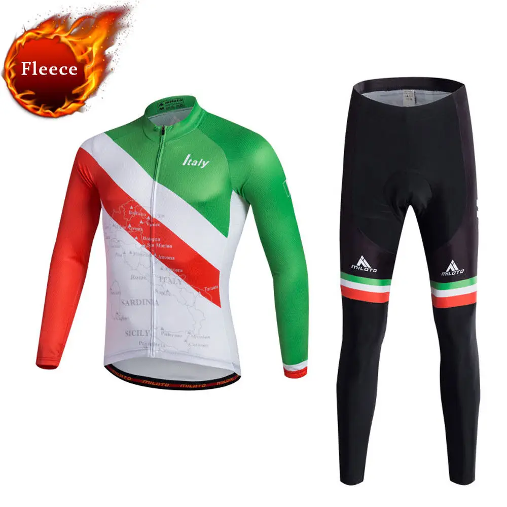 Italy Team Fleece Men's Long Sleeve Cycling Jerseys & MTB Bike Pants