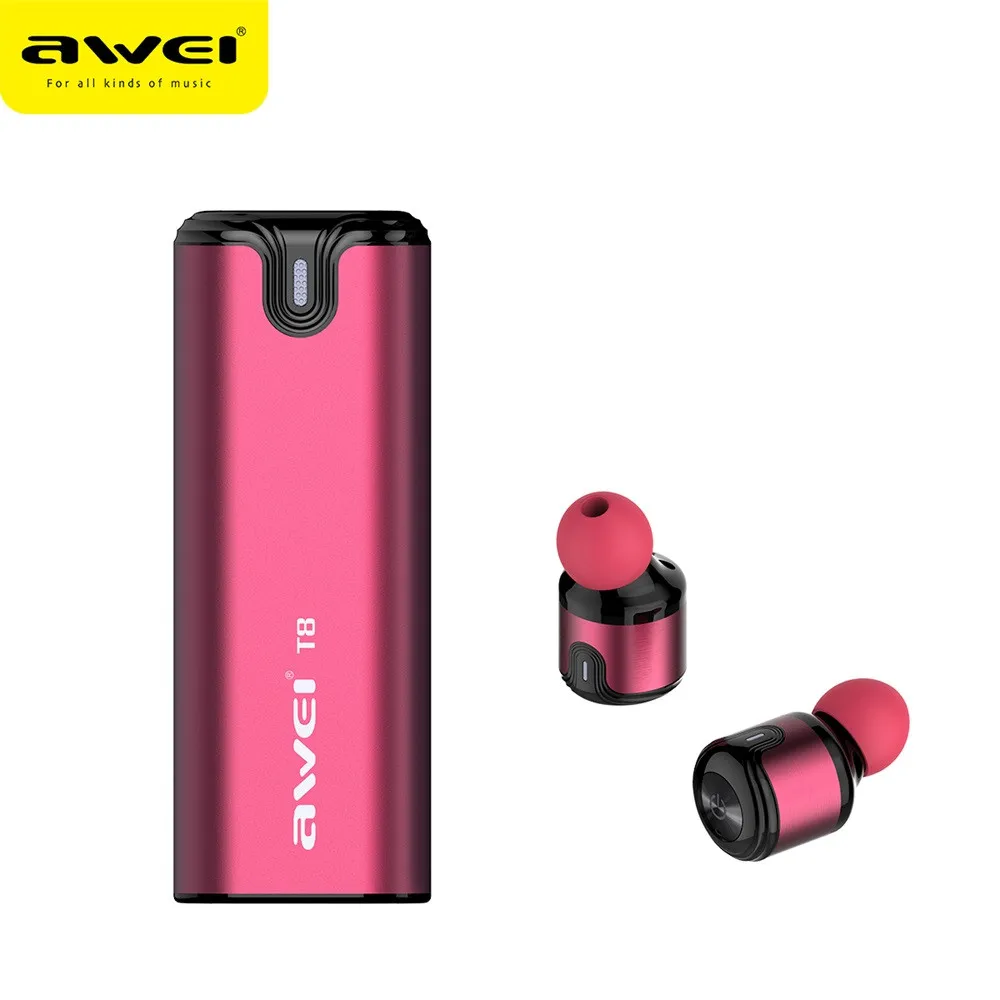 Наушники спортивные с микрофоном AWEI T8 Twins беспроводные наушники Bluetooth с зарядным устройством для мобильных телефонов#5$27