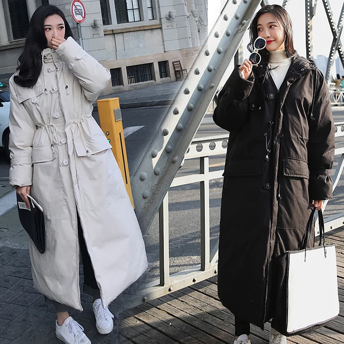À Grande Exra Taille Femmes De Hiver noir 2018 Coton Long Lâche Vestes Vers Le rembourré Bas Chaud Beige Coton Manteau Capuchon Épais qw8waTC6x