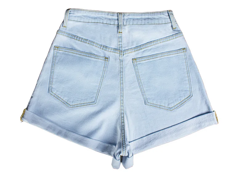 Летние женские шорты с высокой посадкой Свободные повседневные 100% хлопковые джинсовые шорты женские широкие высококачественные синие
