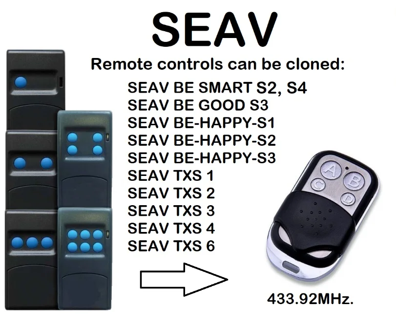 

2pcs SEAV TXS 1/TXS 2/TXS 3/TXS 4/TXS 6 Remote Control Duplicator 433.92MHz Fixed Code
