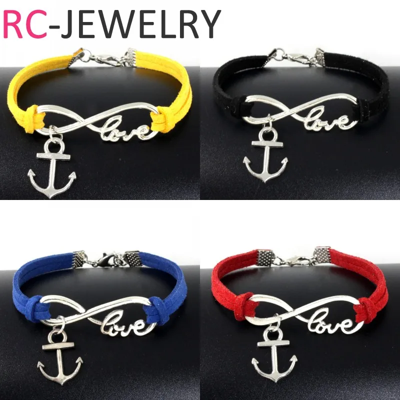 10pcs/lot Fashion Boho Vintage Antique Silver Lucky Four Leaf Clover Pendant Infinity Anchor Charms Leather Bracelet | Украшения и