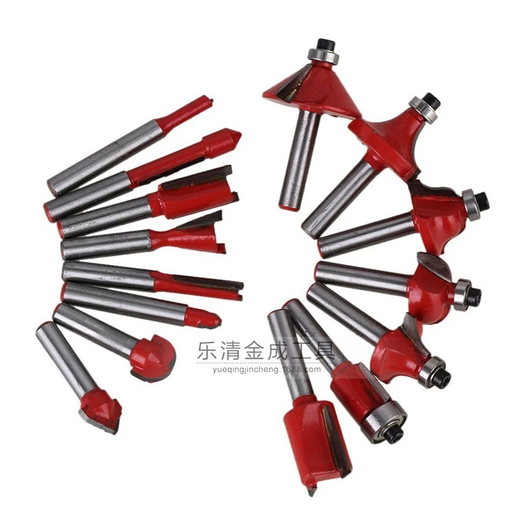 free shipping 15pcs Milling Cutter Router Bit Set 6.35mm Wood Cutter Carbide Shank Mill Woodworking Engraving Cutting Tools