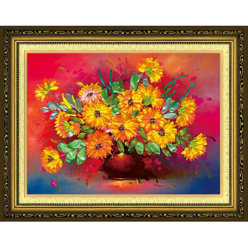 58X45cm яркие цветы хризантемы DIY 3d вышивка крестиком комплект рукоделие