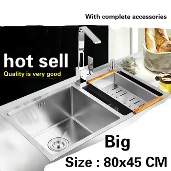 Price Free Shipping Household Kitchen Sink Big Durable Manual Stainless Steel Vogue Double Groove Hot Sell 80x45 CM