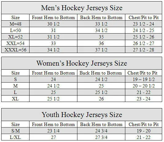 Hockey Size Chart