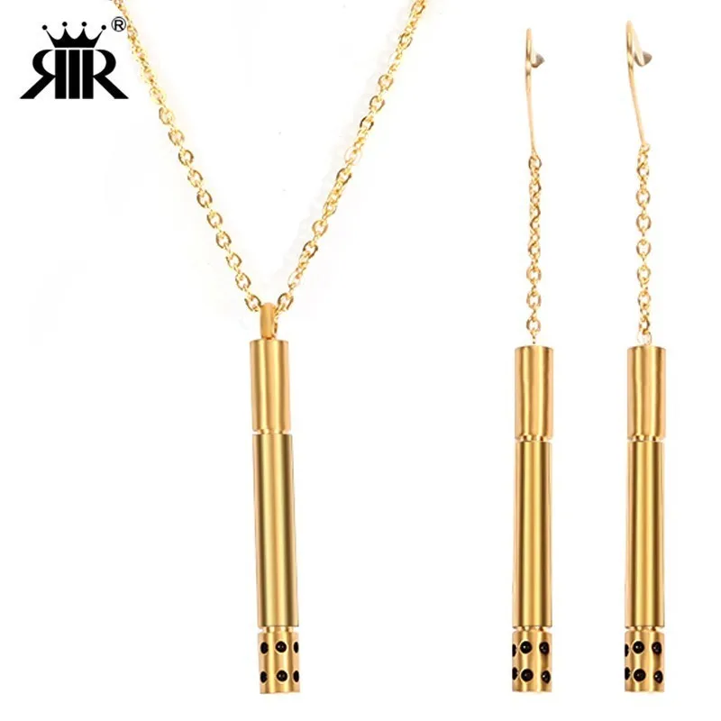 

RIR Fashion Cylinder Necklace Jewelry Set For Women Gift Stainless Steel Silver And Gold Color Trendy Cylinder Pendant Necklace