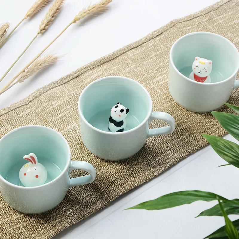 Креативный 230 мл 3D kawaii мультфильм животных Керамическая молочная чашка Милая панда кофейная кружка подарок на день рождения