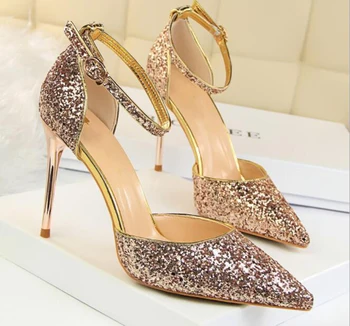 

Fine With High Heel Shallow Mouth Pointed Hollow Sequins Sexy Nightclub Was Thin With A Female Sandals