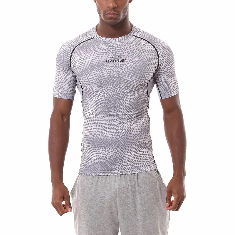 Мужская футболка со змеиным принтом, Майки для фитнеса, трико, спортивные топы с коротким рукавом, компрессионная рубашка для спортзала, бега, тренировочная спортивная одежда