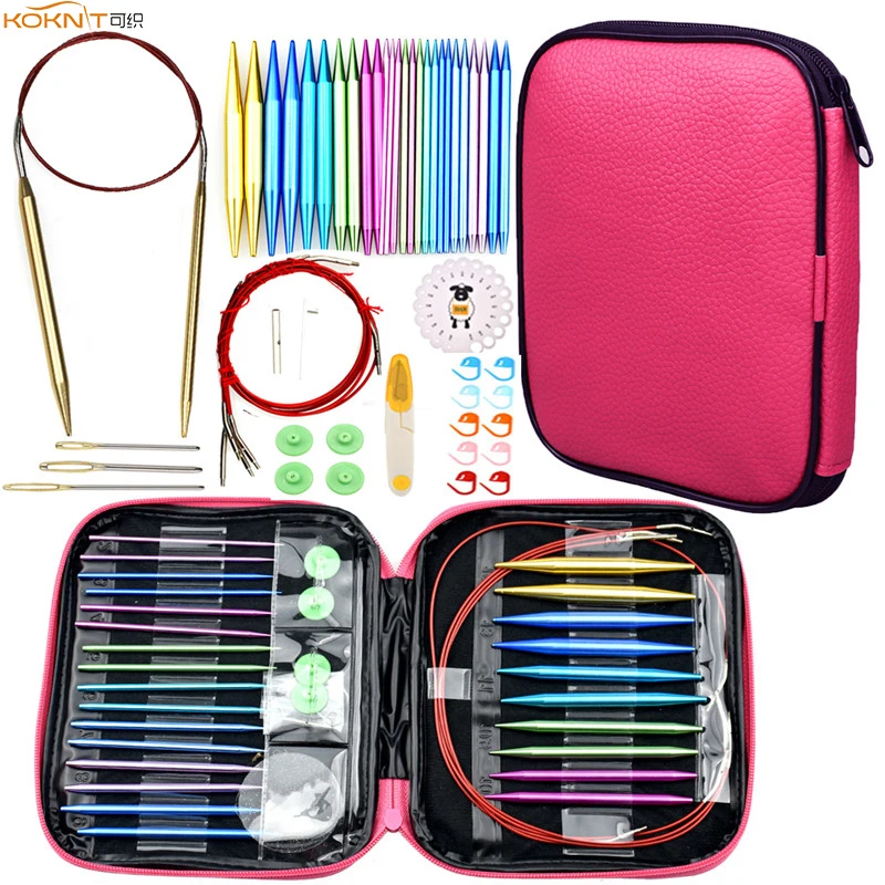 

26 Pcs KOKNIT Aluminum Circular Knitting Needles Set Interchangeable Crochet Needles with Case for Any Crochet Patterns & Yarns