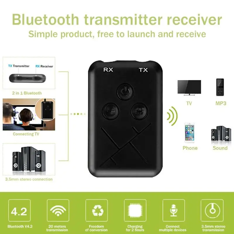 VODOOL 2 в 1 беспроводной Bluetooth 4,2 передатчик приемник 3,5 мм аудио адаптер стерео аудио для ТВ автомобиля динамик музыка высокое качество