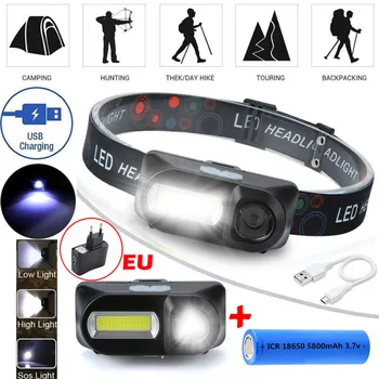 

LED Headlight USB Rechargeable 6 Modes COB LED Headlamp Headlight Head Light Torch Flashlight Built in 18650 Battery #4L05