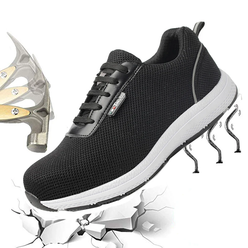 

Men's Steel Toe Work Safety Shoes Lightweight Breathable Anti-smashing Reflective Work Safety Boot Non-Slip Casual Sneaker Shoes