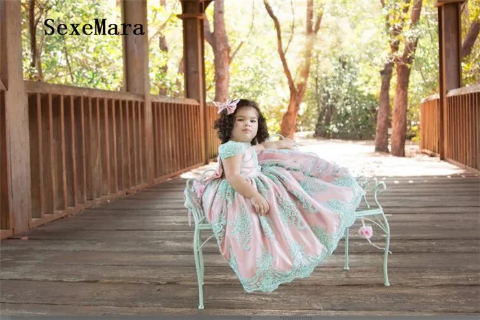 Синий кружевное платье с розовой подкладкой новое платье для маленьких девочек, платье на первый день рождения с круглым вырезом бальное платье маленькой принцессы рождественское платье Свадебная вечеринка платье