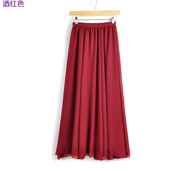 Новейшие женские пастельные Цветочные объемные яркие цветные шифоновые юбки гофрированная макси юбка плюс размер s m l - Цвет: wine red