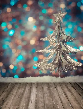 

Bokeh Blue Gold Polka Dot Christmas Tree Backgrounds Vinyl cloth High quality Computer print party photo backdrop