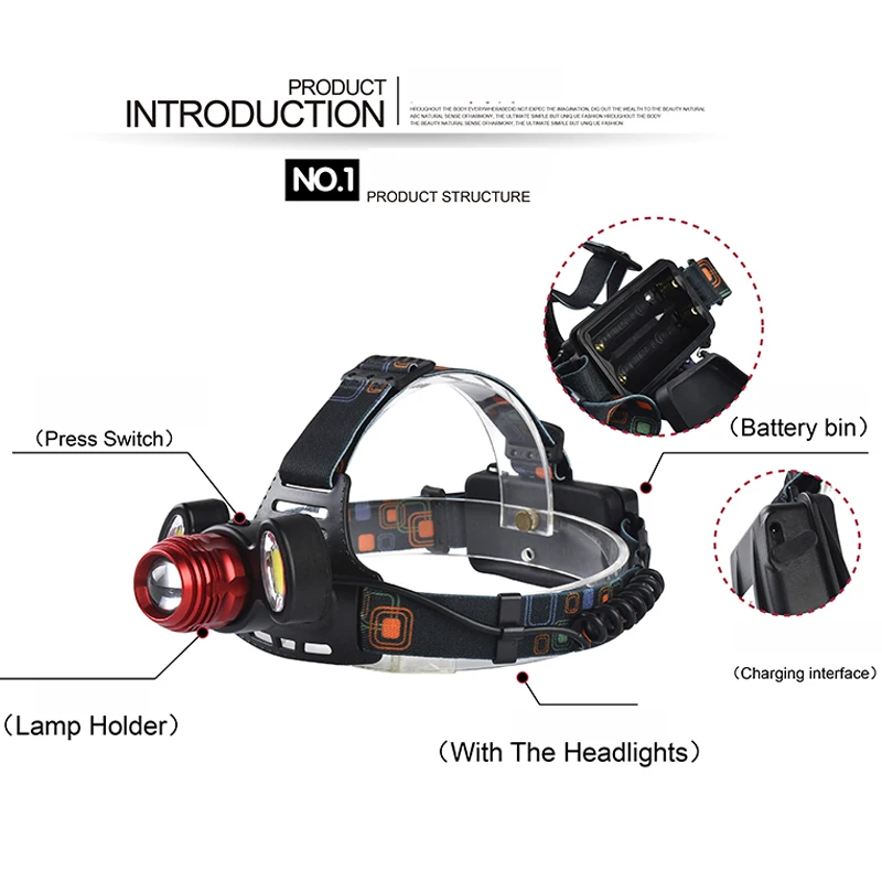 Litwod Z202305 XM-L T6+2*COB LED Headlamp head Lamp light use 2*18650 battery 5000 lumen fishing lamp head flashlight