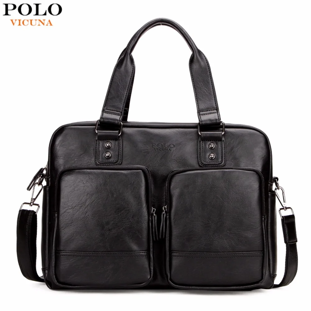 

VICUNA POLO Promotion Big Size Men Travel Bags With Large Pockets High Quality Black Leather Travel Bag Fashion Men Handbag Tote
