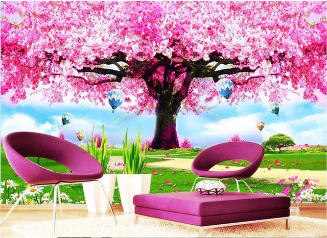 Custom Photo Wallpaper Pink Cherry Blossom Tree Room Custom Photo Wallpaper Pink Cherry Blossom Tree Room Decoration Painting Wall Murals