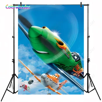 

Kids Birthday Party Backdrops for Photography Modern Green Orange with Red Planes Flying in the Sky Backgrounds for Photo Booth