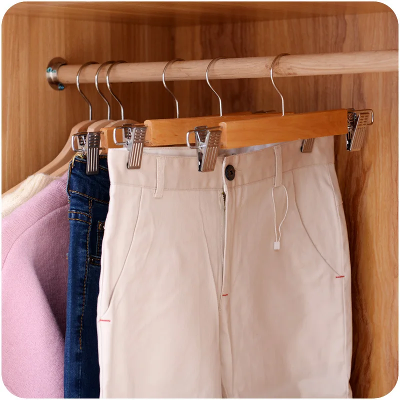 

4PC/set Solid Wood Multifunction Hangers Trousers Rack for Pants Folder Clip Pant Wood Hanger