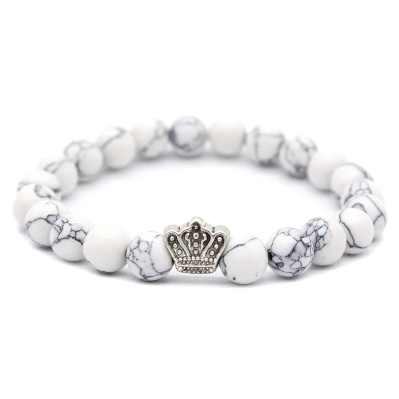 Poshfeel King& queen браслеты с короной для влюбленных 8 мм черный/белый камень Бусины Пара Браслеты MBR180110