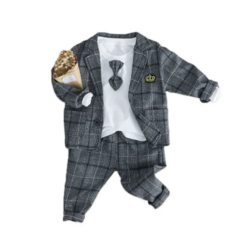 2 шт Детские комплекты одежды для маленьких мальчиков мужской детская одежда костюмы малыш джентльмен Стиль Пальто футболка и штаны в клетку Одежда для младенцев