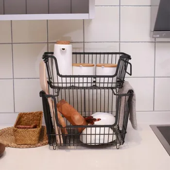 

Nordic Wrought Iron Storage Basket Bathroom Storage Box Kitchen Fruit Storage Basket Desktop Debris With Handle Storage Rack