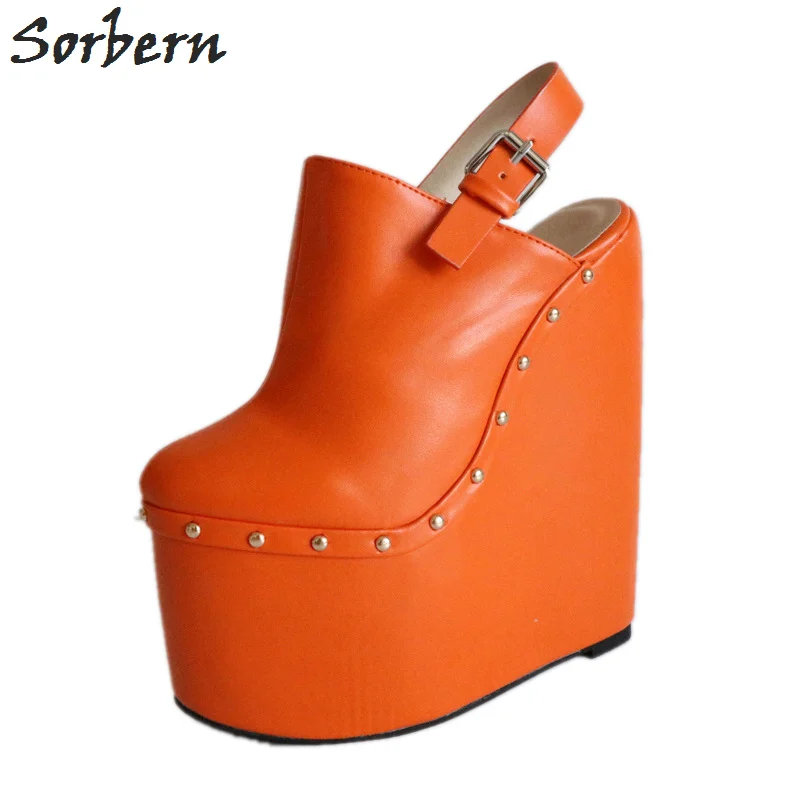 Sorbern Orange Pointed Toe Slingback Pumps Women Custom Platform Heels