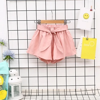 Summer Cute Girls Shorts Cotton Children's Shorts Bow Kids Hot Shorts Half Pants Three-point Trousers Casual Beach Shorts - Цвет: Pink