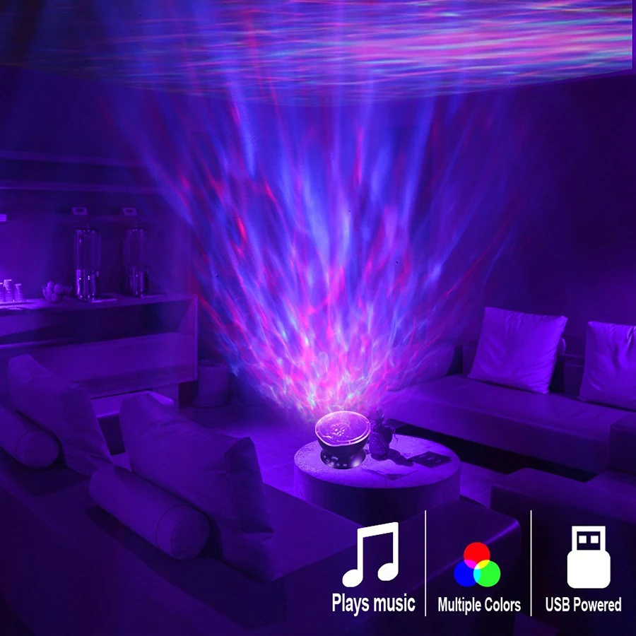 Романтический Красочный Океанский волнистый Небесный Аврора проектор светодиодный Звездный Ночной светильник с музыкальным проигрывателем для гостиной и спальни