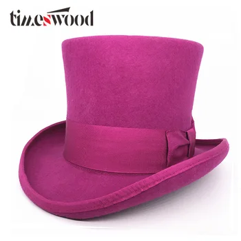 

18.0 cm(7.1 inch) Purple Wool Fedoras Hat President Top Hat for Magician Caps Gentleman Steampunk Groom Wedding Fedoras New Caps