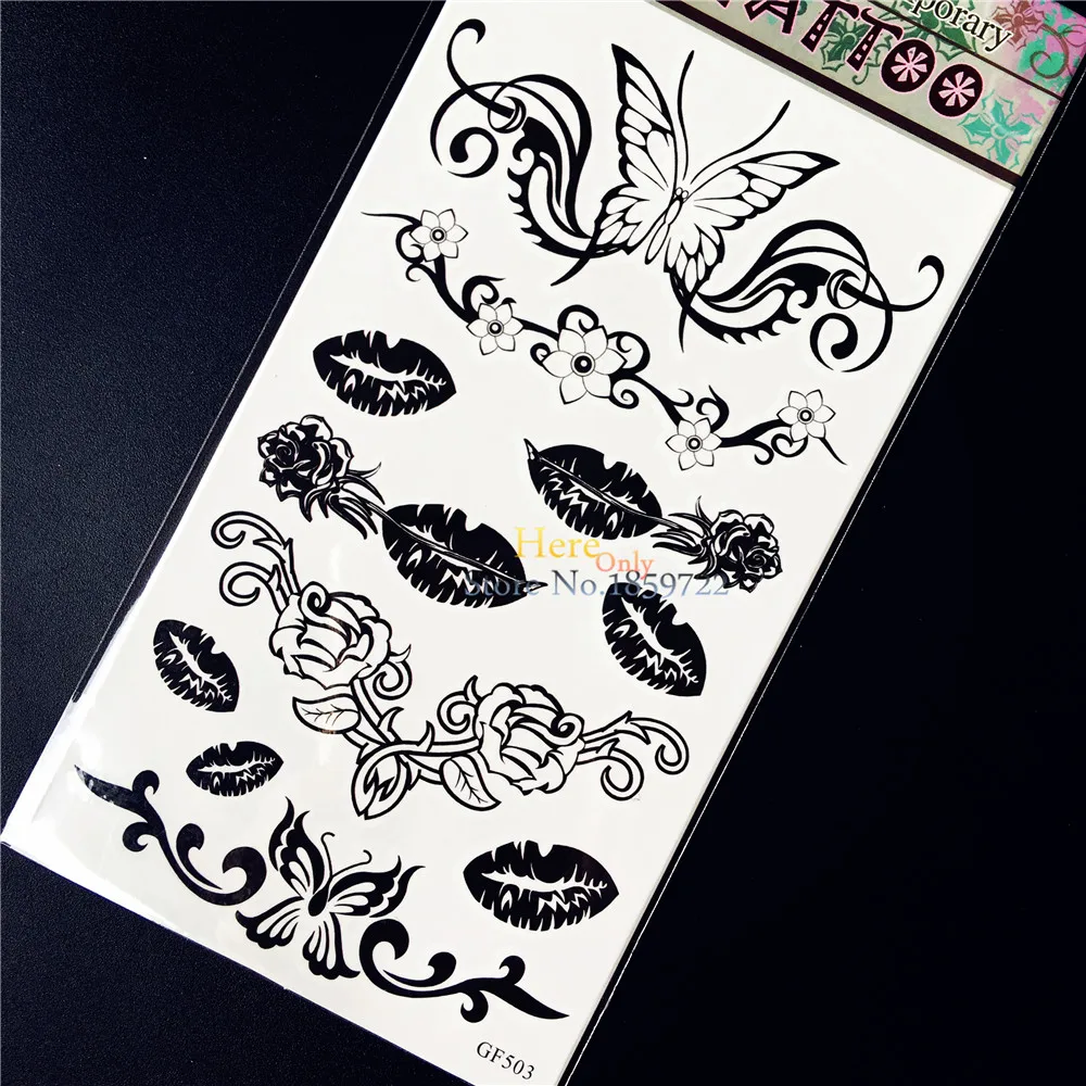 Online Shop Bibir Hitam Palsu Henna Tattoo Sticker Untuk Wanita