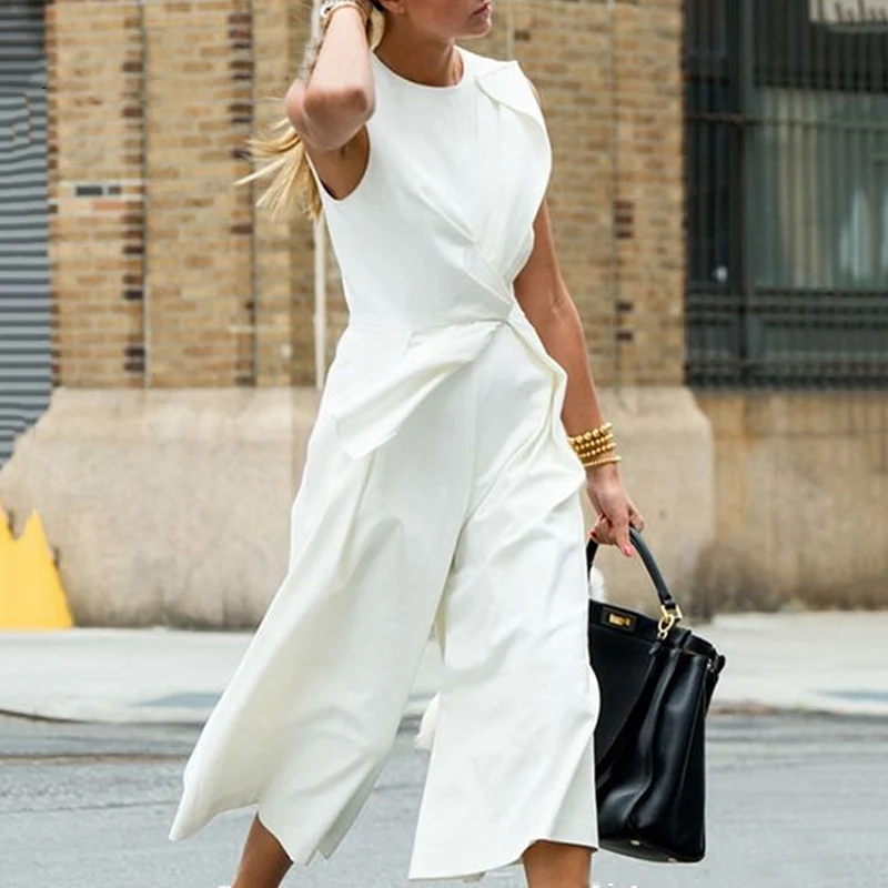 TWOTWINSTYLE Sleeveless White Jumpsuits Women Autumn Loose Big Size Wide Leg Pants High Waist Calf Length Trouser Famale Clothes TWOTWINSTYLE Sleeveless White Jumpsuits Women Autumn Loose Big Size Wide Leg Pants High Waist Calf Length Trouser Famale Clothes