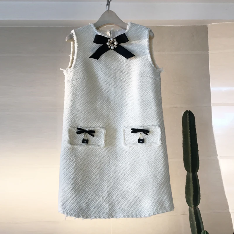 Высококачественное Плиссированное шерстяное женское платье Vestidos Mujer 2020 черное