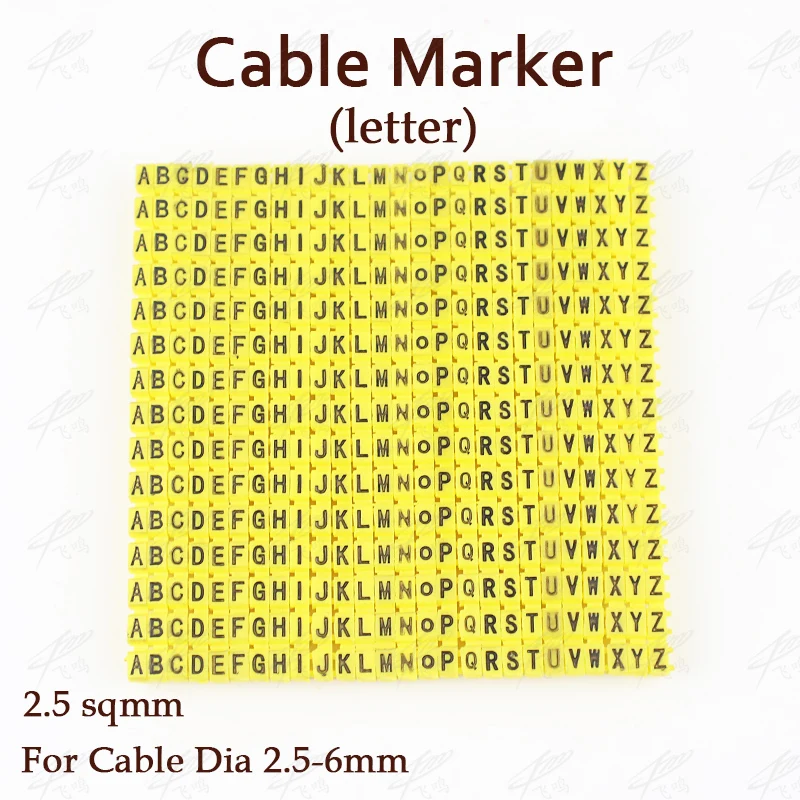 2500PCS Cable Marker For 2.5 sqmm Yellow Letter A to Z Each 10pcs