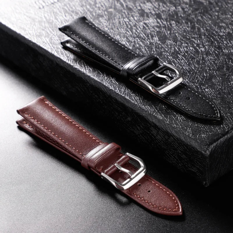 REMZEIM Leather Watchband Strap 16 / 18 / 20 / 22 / 24 MM Stainless Steel Buckle Men Women Replace Band Watch Accessories