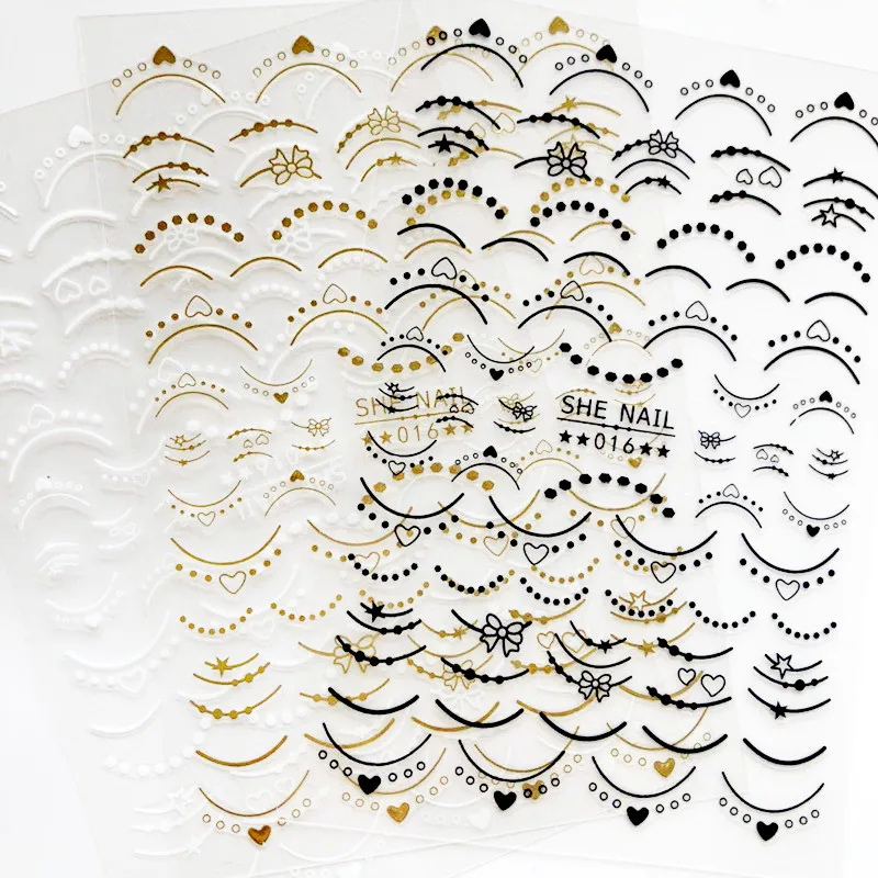 

Newest R-16 - 3 COLORS GOLDsilver laser LINE designs 3d nail art Template sticker decal flowers for nail