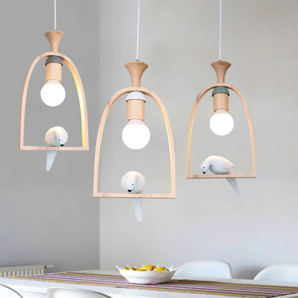 Us 49 65 20 Off Nordic Creative Bird Wood Led Light Pendant Lamp E27 Led Hanging Light Living Room Restaurant Cafe Dining Room Chandelier My In