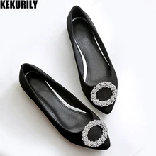 Женская обувь с металлическим украшением; сандалии без застежки; стразы; обувь с острым носком; балетки из флока; лоферы на плоской подошве; большие размеры; цвет розовый, красный, черный, фиолетовый