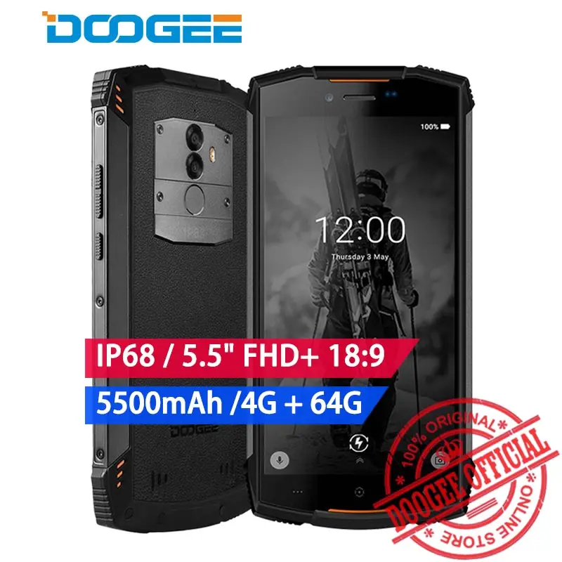 

DOOGEE S55 IP68 waterproof Smartphone 5500mah 5.5" 18:9 4GB+64GB MTK6750T Octa Core Android 8.0 Dual rear camera 13MP phone