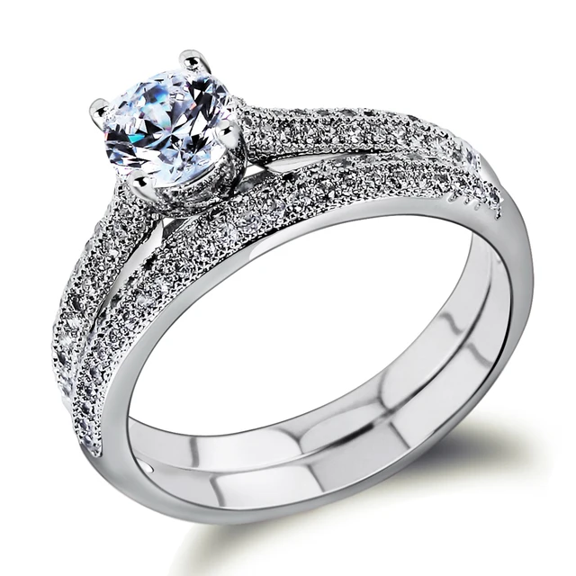 New Style Elegant Wedding Rings Top Grade Zirconia Crystal Double New Style Elegant Wedding Rings Top Grade Zirconia Crystal Double Finger Free Nickel Real Gold