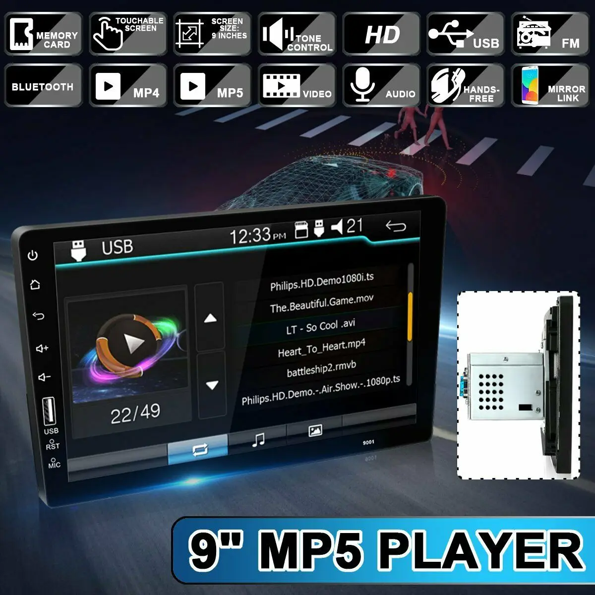 

Vehemo Without Remote Control 9'' Car MP5 Car MP5 Player MP5 Auto MP5 Player FM Radio Audio Smart Car Stereo