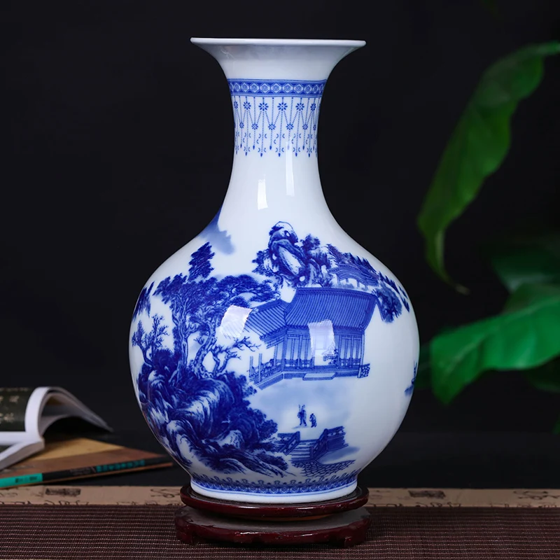 Jingdezhen Ceramics Antique Blue and White Porcelain Flower Arrangement Vase Chinese Ornaments Home Decorations Room Crafts