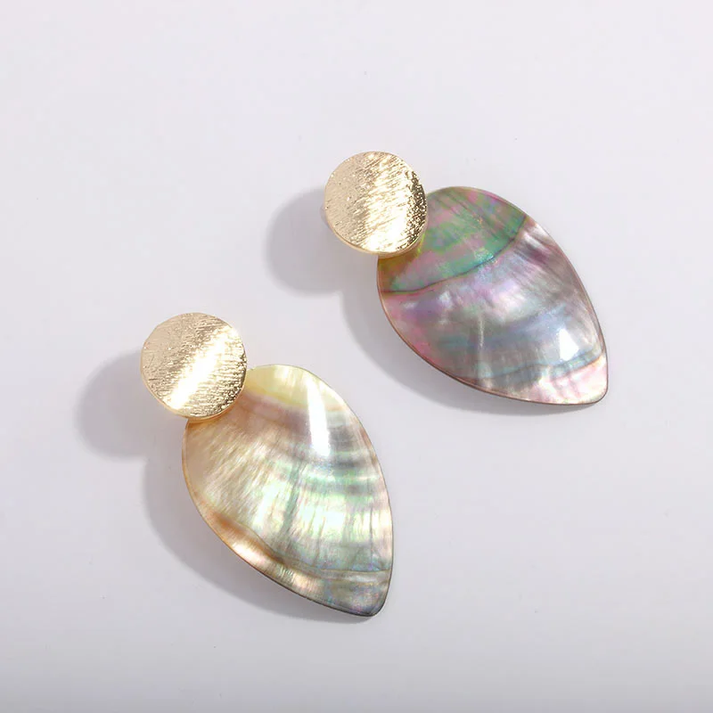 Серьги Boho Abalone из натуральной раковины для женщин, Винтажные серьги в морском стиле, круглые геометрические серьги-капли, богемные серьги в виде листьев