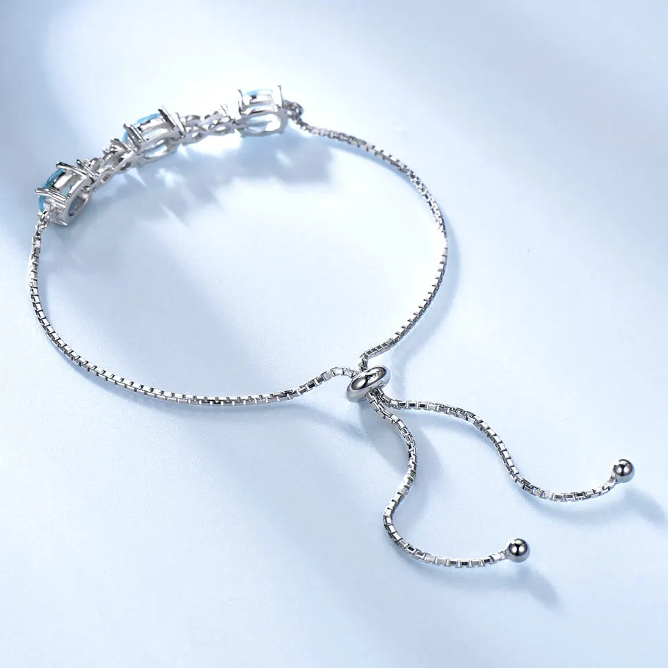 UMCHO твердые браслеты из стерлингового серебра 925 пробы для женщин натуральный Небесно-Голубой топаз Регулируемый Теннисный браслет подарок на свадьбу