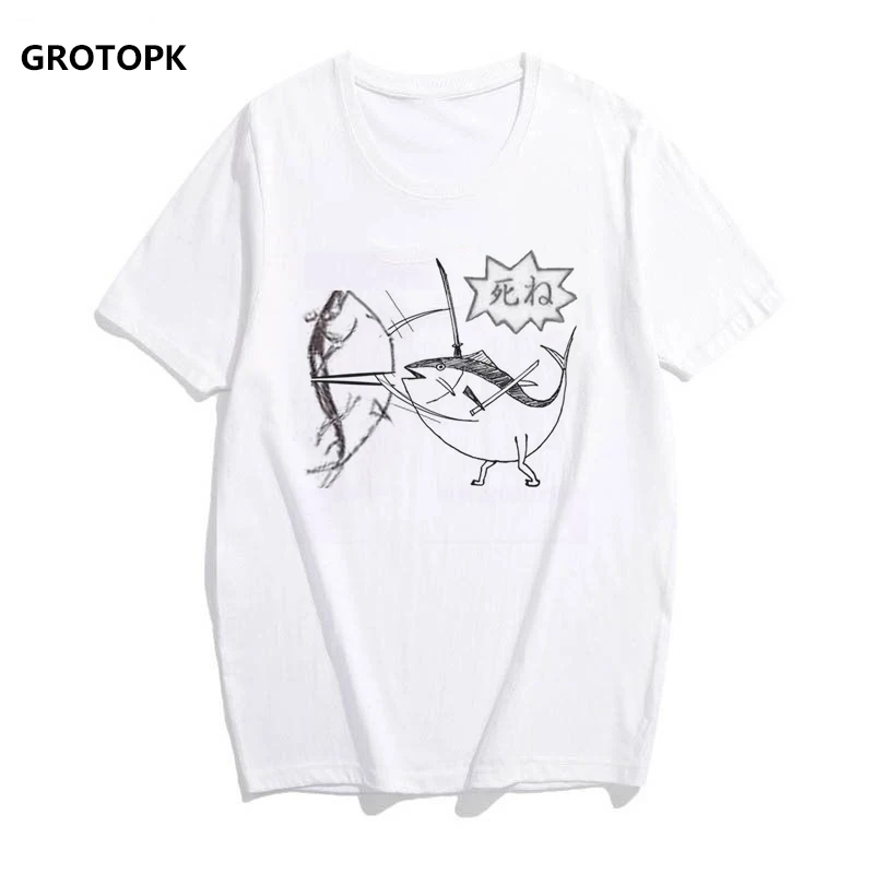 Японская рыба Harajuku футболка женская забавная белая футболка Kawaii модные топы женские футболки хлопок уличная одежда